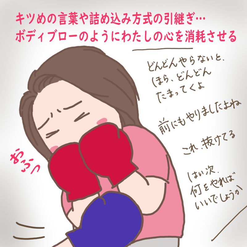 キツめの言葉や詰め込み方式の引継ぎがボディーブローのように私の心を消耗させているところ