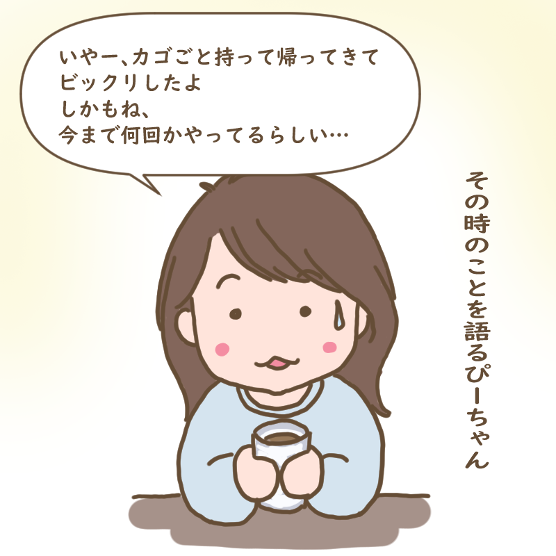 ダンナさまがスーパーのカゴごと持って帰ってきたときのことを語るぴーちゃん